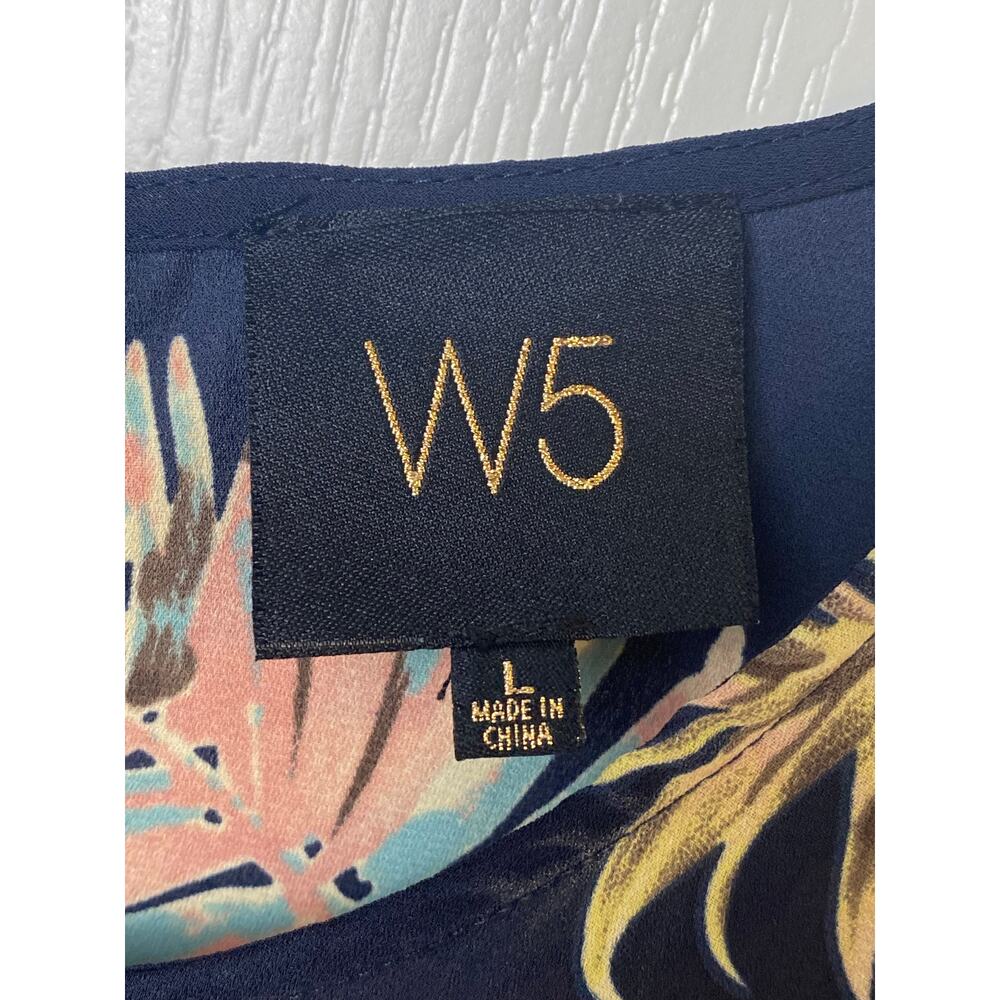 W5 Women's Blue Tropical Sleeveless Rear Accent Zipper Hi Lo Blouse Size Large - Picture 3 of 7